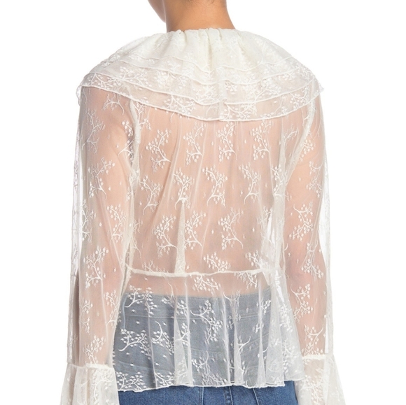 NWT:Ivory See-Through Ruffle Trim Blouse - Picture 2 of 5